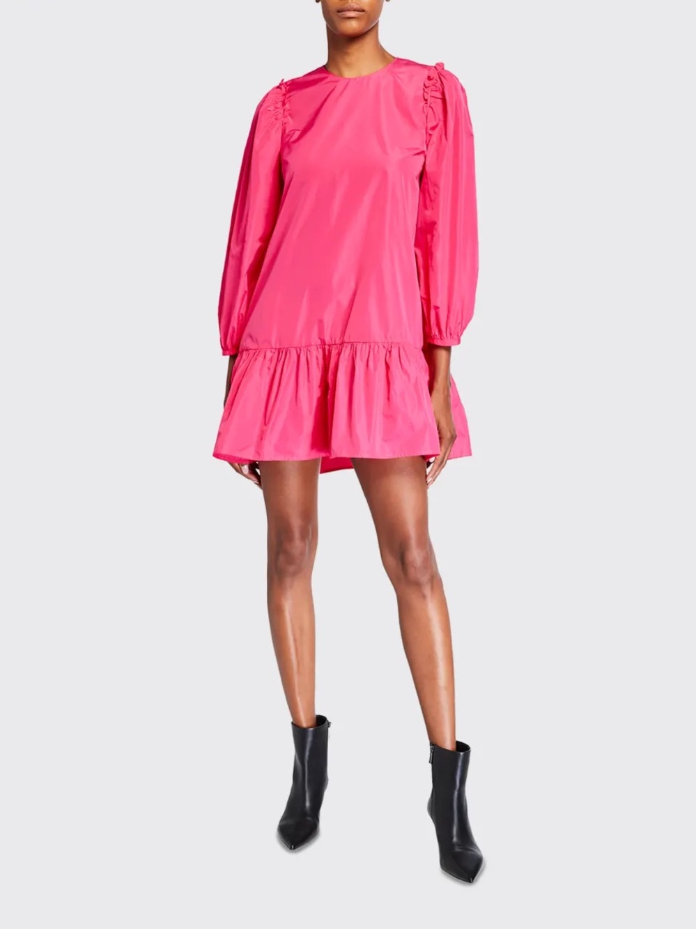 Jackie Long-Sleeve Drop-Waist Flounce Mini Dress